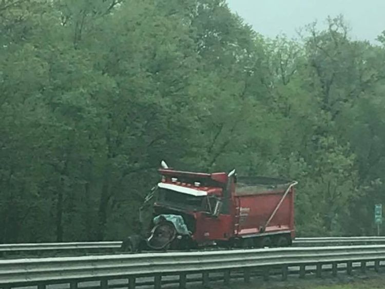 The red truck after the crash
