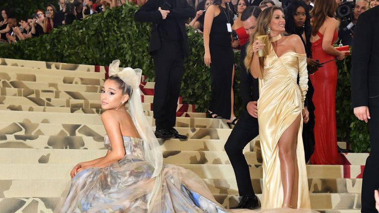 Ariana Grande arrives for the 2018 Met Gala on May 7, 2018,