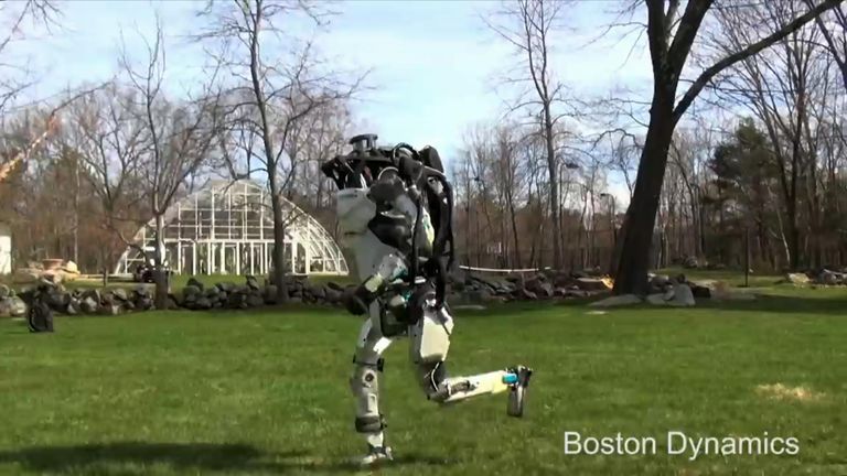 The US firm Boston Dynamics has created a robot that can run autonomously and jump over obstacles, in this case a log. Other robots built by the company have been able to open doors and go down stairs
