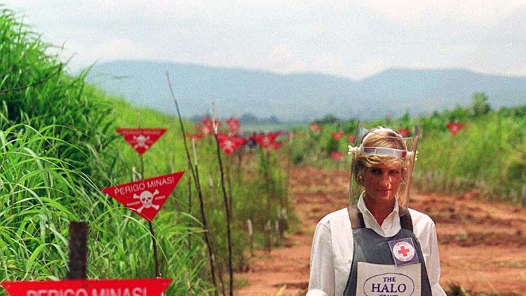 Diana in Angola for the HALO Trust in 1997
