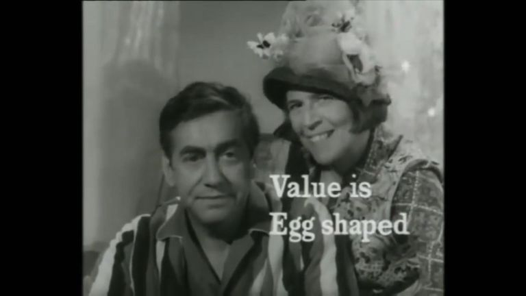 Tony Hancock with Patricia Hayes advertising the benefits of eggs