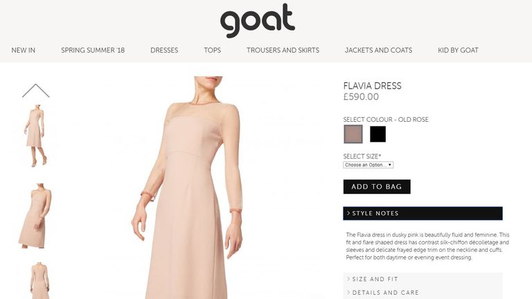 The website shows the dress is also available in black