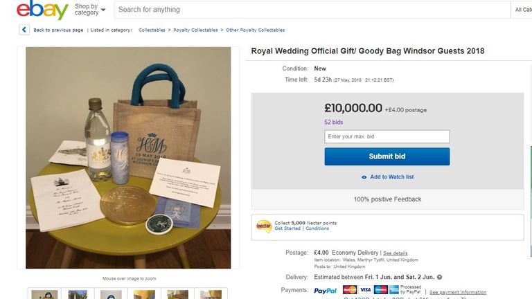 People who got royal wedding goodie bags are selling them. Pic: eBay