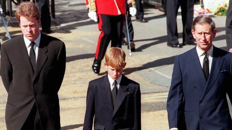 Harry marched with his father and uncle behind Diana&#39;s coffin
