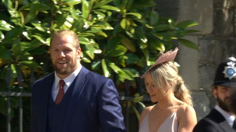 England rugby star James Haskell arrives with his girlfriend Chloe Madeley, daughter of TV presenters Richard and Judy