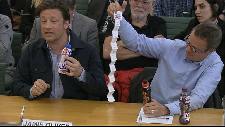 Jamie Oliver and Hugh Fearnley-Whittingstall giving evidence to MPs on obesity.