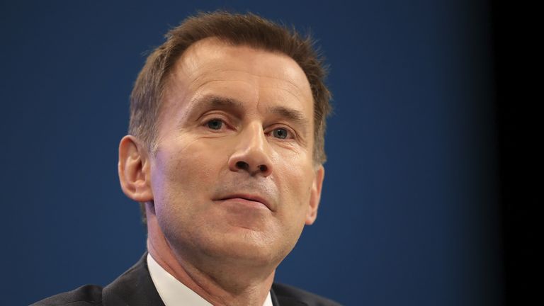 Health Secretary Jeremy Hunt delivers his keynote speech on the third day of the Conservative Party annual conference at the Manchester Central Convention Centre in Manchester on October 3, 2017 in Manchester, England. Foreign Secretary Boris Johnson is due to make his keynote conference speech later today amid widespread speculation of a leadership challenge.