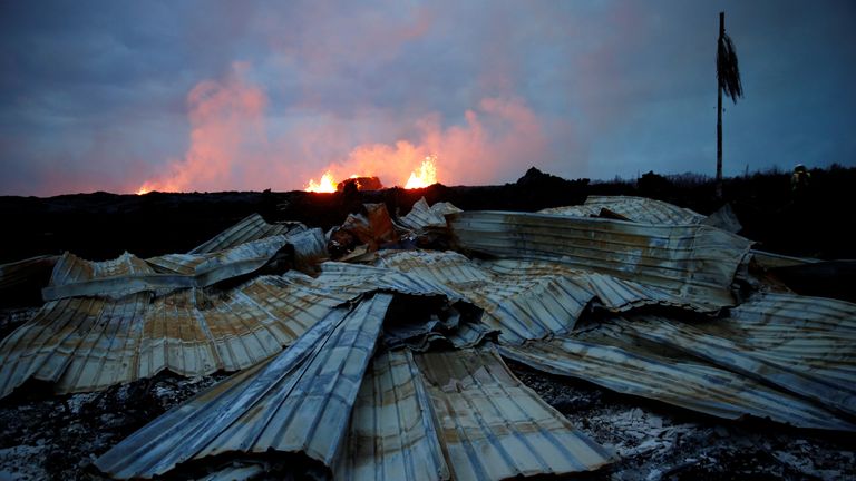 The lava destroyed many structures
