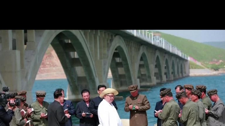 Kim Jong Un inspects a railway bridge