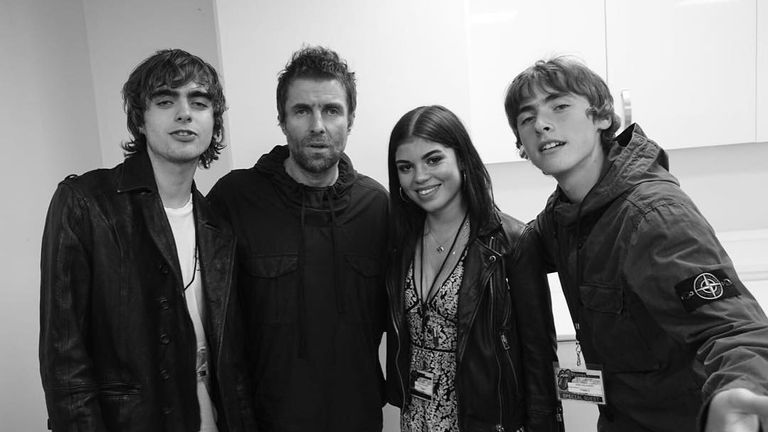 Liam and his sons Lennon, 18, and Gene, 16, welcome Molly Moorish to the family. Pic Liam Gallagher/Instagram