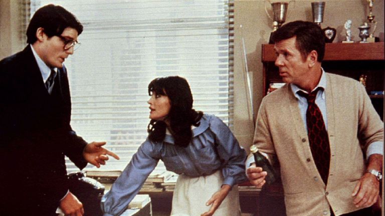 Margot Kidder with Christopher Reeve (L) and Jackie Cooper in Superman