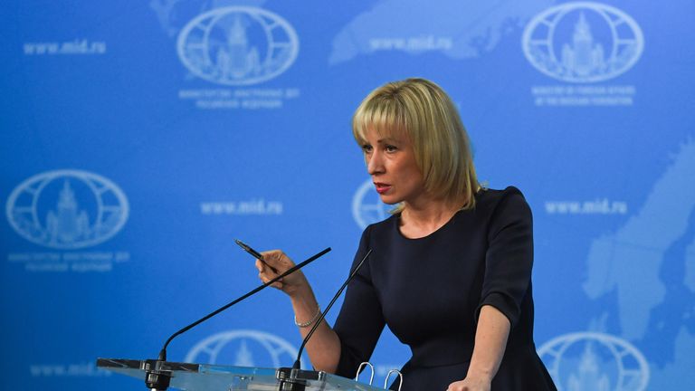 Russian Foreign Ministry spokeswoman Maria Zakharova speaks to the media in Moscow on March 29, 2018. / AFP PHOTO / Yuri KADOBNOV (Photo credit should read YURI KADOBNOV/AFP/Getty Images)