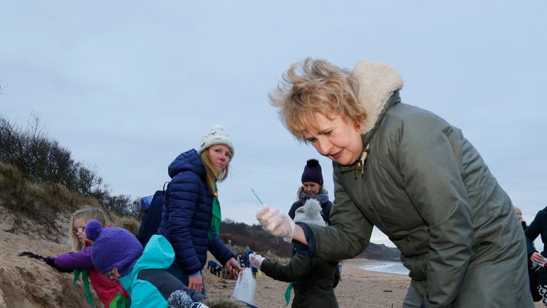Environment Secretary Roseanna Cunningham on a visit to meet the Gullane Beaver Scout Group on Gullane Beach in January this year.
