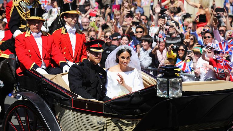 Prince Harry, Duke of Sussex and the Duchess of Sussex in the Ascot Landau carriage