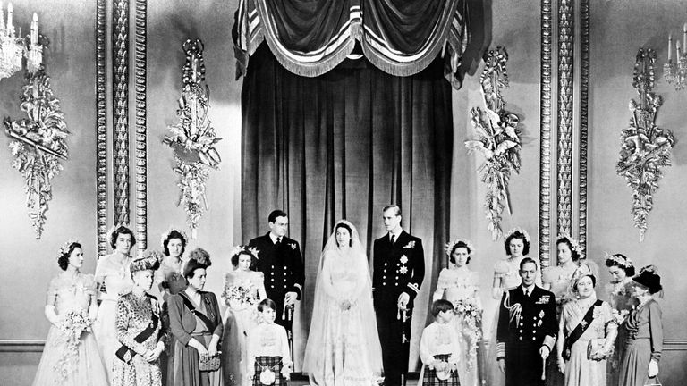 Queen Elizabeth II and Prince Philip on their wedding day.