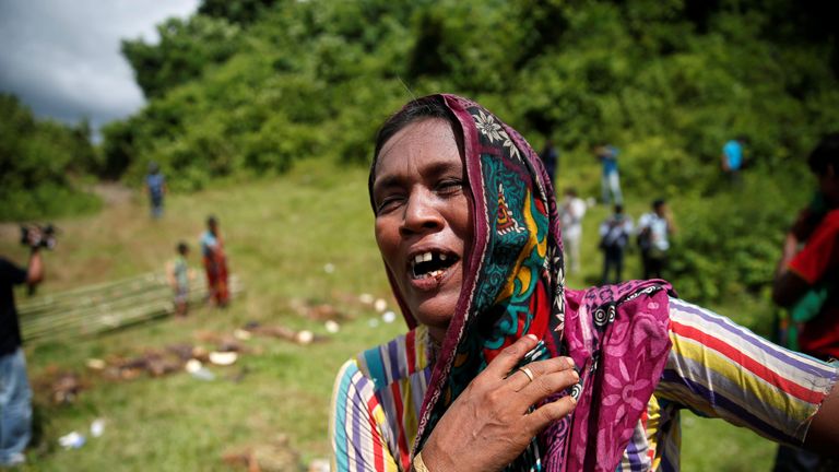 A Hindu villager looks on at the site of an alleged mass grave in Myanmar&#39;s Rakhine state
