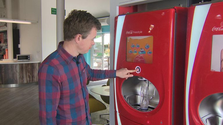 Students choose their drink after pre-paying through the bottom of the bottle