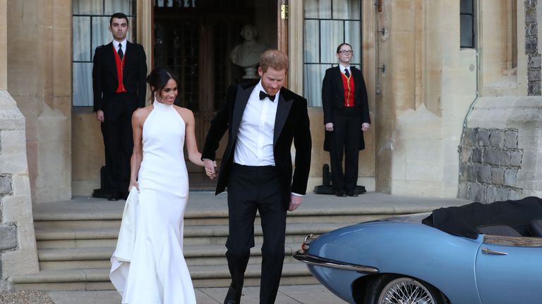 The newly married Duke and Duchess of Sussex changed into their evening outfits before heading off to Frogmore House