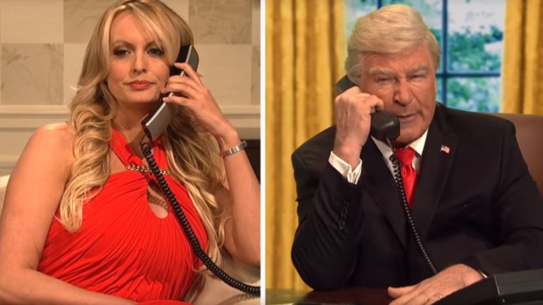 Stormy Daniels appeared on SNL and lampooned the President, played by Alec Baldwin. Credit: SNL