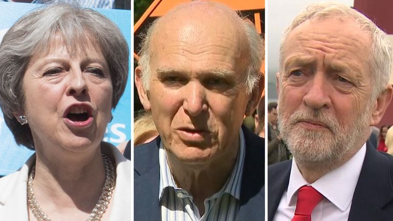 Theresa May, Vince Cable and Jeremy Corbyn