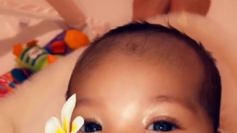 Khloe Kardashian has shared the first video of baby True Thompson, a month after she was born.