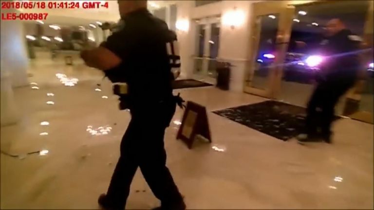 Miami-Dade police on Monday released body-camera footage showing the dramatic firefight with an intruder at the Trump National Doral hotel