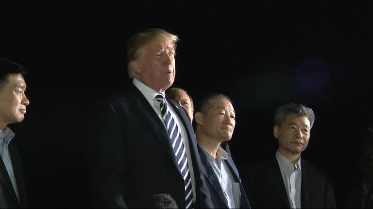 President Trump greeted the returning prisoners