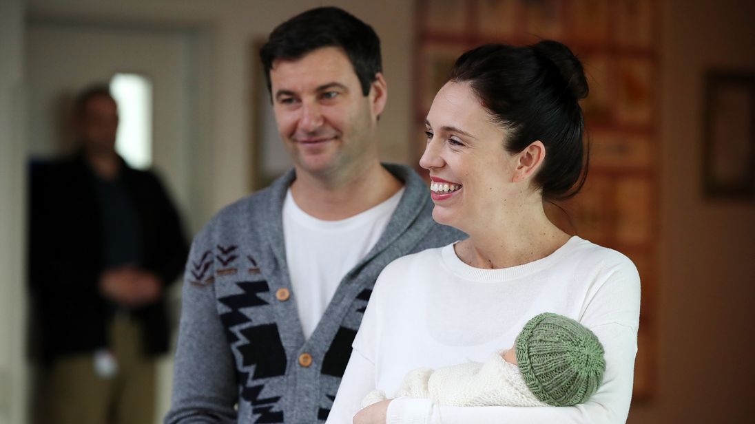 New Zealand Prime Minister Jacinda Ardern and partner Clarke Gayford pose for a photo with their new baby girl on June 24, 2018 in Auckland, New Zealand. Prime Minister Ardern is the second world leader to give birth in office, and the first elected leader to take maternity leave. Arden will take six weeks of leave with Deputy Prime Minister Winston Peters assuming the role of Acting Prime Minister