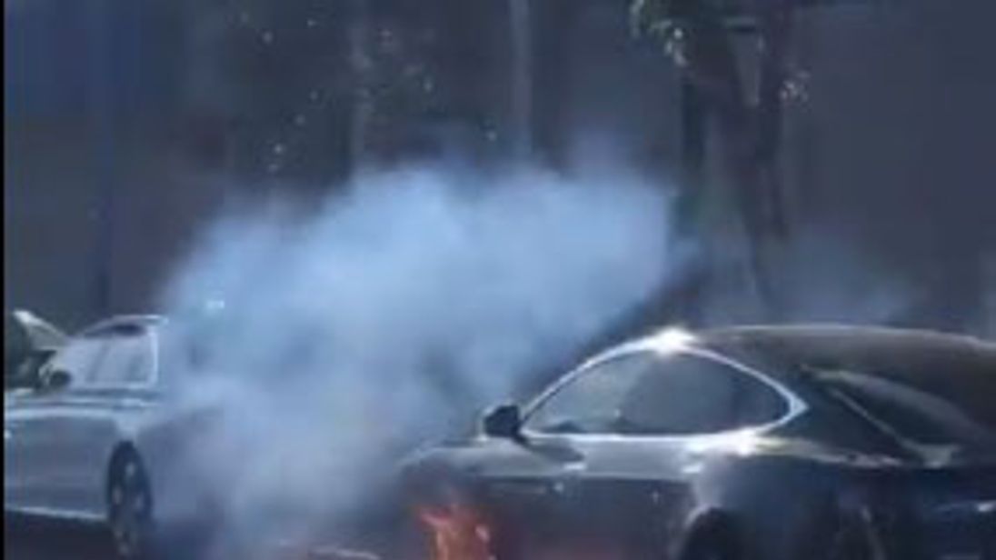 Tesla auto catches fire ‘out of the blue’ in California traffic
