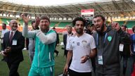 Mo Salah (right) and Ramzan Kadyrov seen together during training of Egyptian team in Grozny