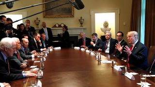U.S. President Trump discusses immigration policy during a Cabinet meeting at the White House in Washington