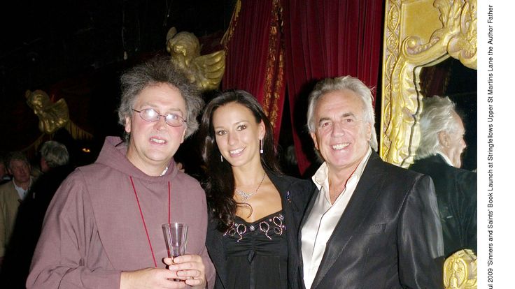 'Sinners and Saints' book launch at Stringfellows. Author Father Michael Seed with Peter Stringfellow and His Wife Bella Wright, 2009