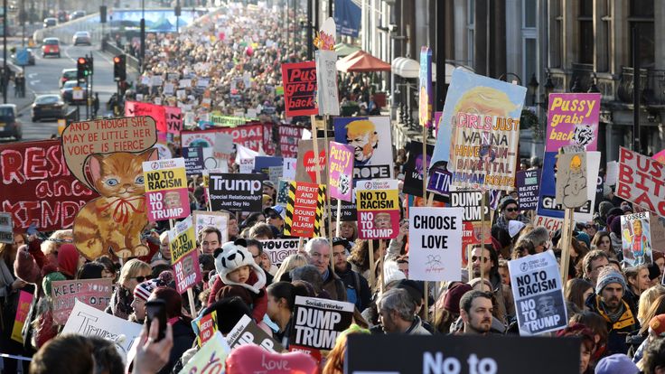 The Women's March in London featured anti-Trump slogans