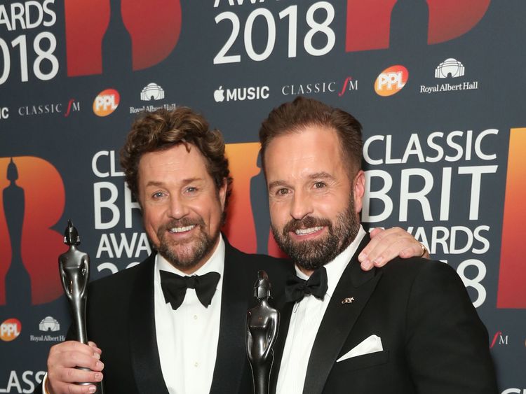 Michael Ball (L) and Alfie Boe shared two awards as well as a kiss