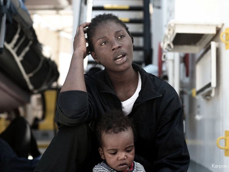 Aid workers are helping migrants on the Aquarius rescue boat. Pic: SOS Mediterranee 