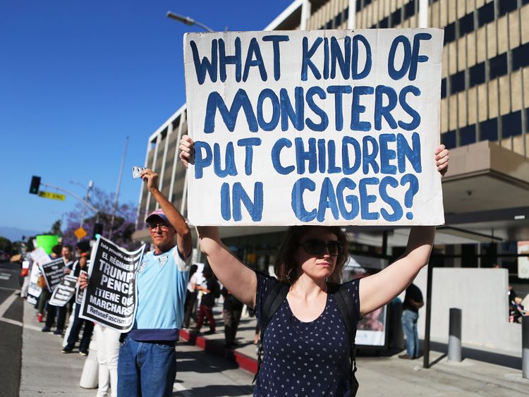 Protestors demonstrate against the separation of migrant children from their families.