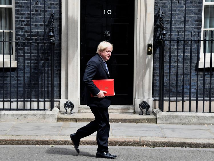 Foreign Secretary Boris Johnson walks past number 10, on his way to the Department for Exiting the EU at No 9 in Downing Street 