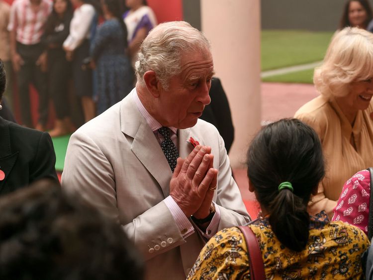 Prince Charles and the Duchess of Cornwall in New Delhi during their tour of India, Malaysia, Brunei 