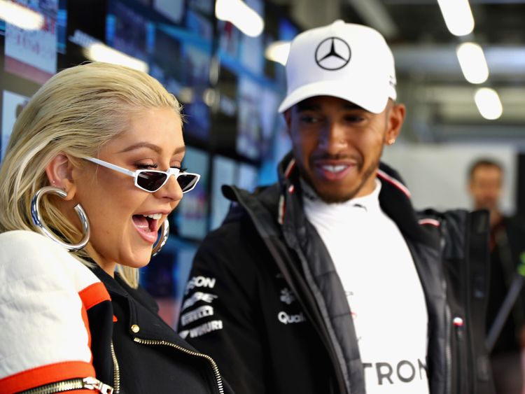 Aguilera and Hamilton at the Azerbaijan Grand Prix in April, 2018