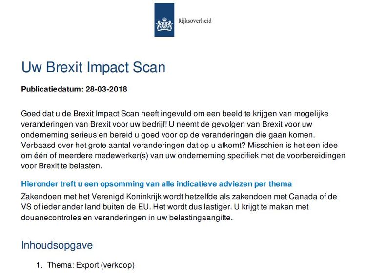 The Dutch Brexit Impact Scan warns businesses that if they use UK parts they will be taxed