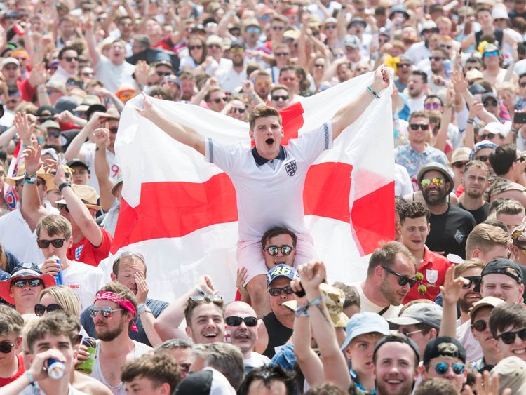 England supporters and festival goers watch England v Panama during the Isle of Wight festival at Seaclose Park, Newport. Picture by: David Jensen/PA Wire/PA Images