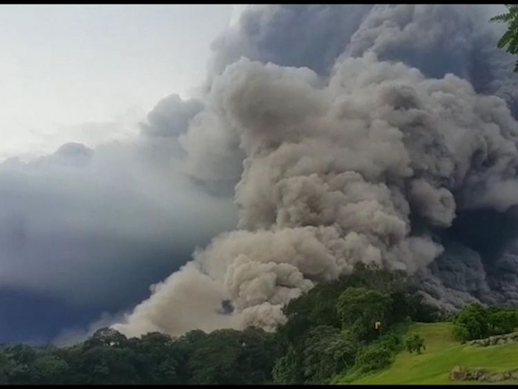 The Volcán de Fuego sent a column of smoke and ash into the sky