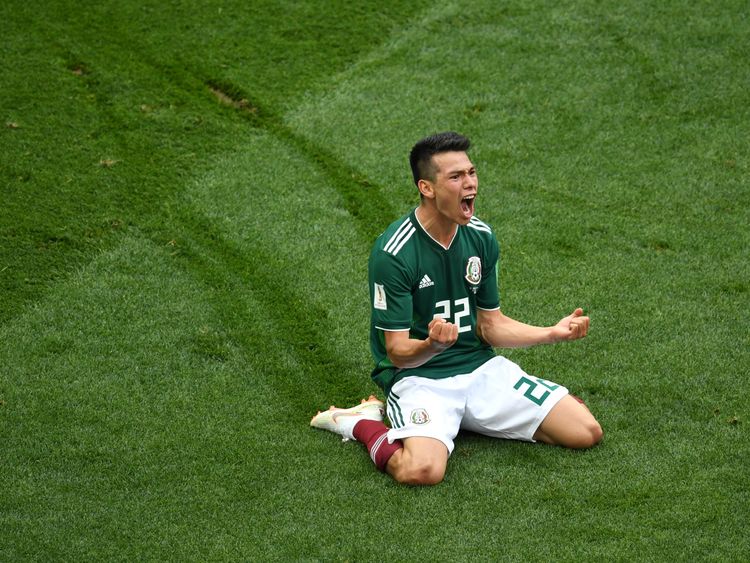 Mexico&#39;s Hirving Lozano celebrates his goal against Germany