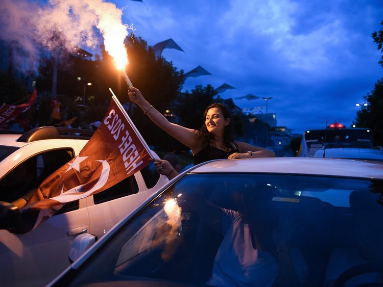 Recep Tayyip Erdogan's supporters celebrate in Istanbul