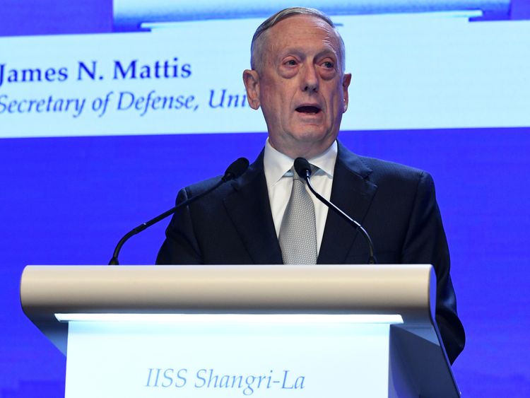 US defence secretary Jim Mattis addresses the Shangri-La
Dialogue in Singapore