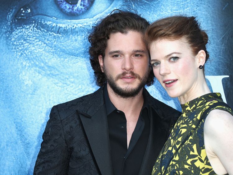 Kit Harington and Rose Leslie attend the premiere of Game Of Thrones season 7 