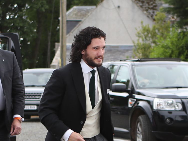 Kit Harington arrives at church in Aberdeenshire for his wedding to Rose Leslie