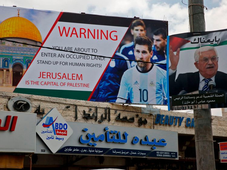 A pro-Palestinian billboard in the West Bank pictures Messi and states: "Stand up for human rights."