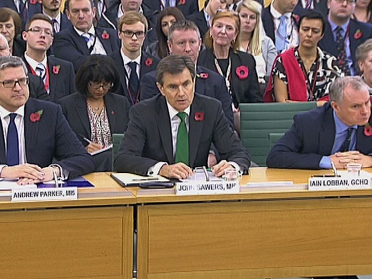 Andrew Parker, head of M15, John Sawers, then head of M16, and Iain Lobban, then GCHQ director, in 2013