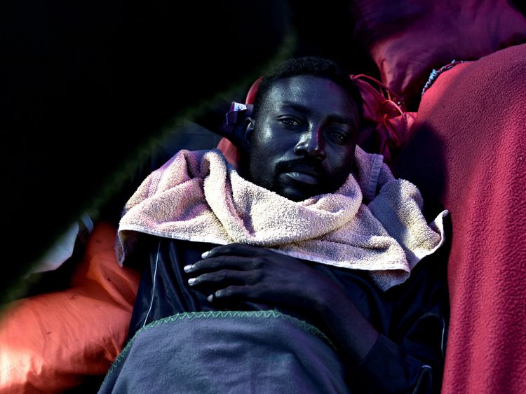 A migrant pictured on board the Aquarius vessel on its way to Valencia